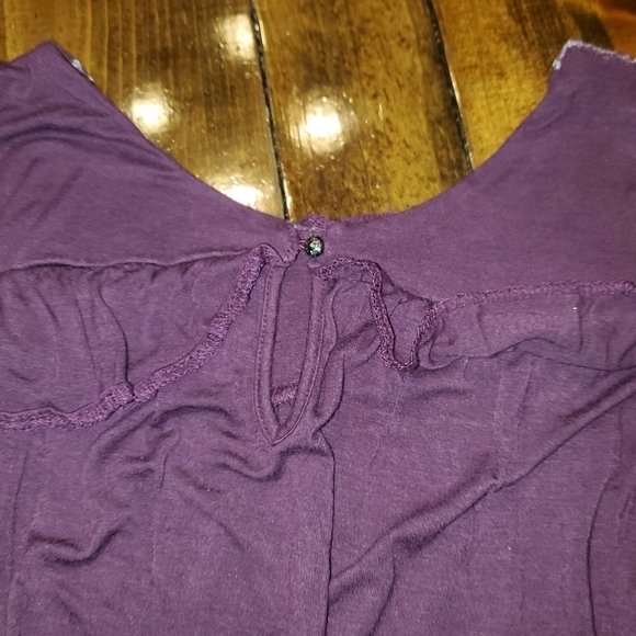 Knox Rose Long Sleeve Burgandy/Purple Cold Shoulder Ruffle Top Large - Picture 11 of 12